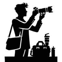 A silhouette of a man with a camera and luggage vector