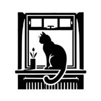 Cat sitting on the window sill vector