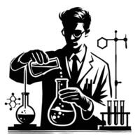 A black and white illustration of a man in a lab coat vector