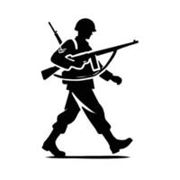 A soldier with a rifle walking in silhouette vector