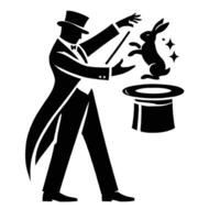 Magician with rabbit in top hat and top hat vector