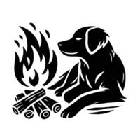 Dog with fire and logs illustration vector