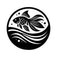 A black and white fish in a circle vector