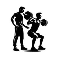 A man and woman are doing squats with a barbell vector