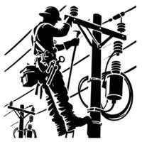 Electrician working on power lines vector