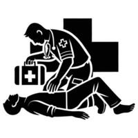 A black and white silhouette of a man laying on the ground vector