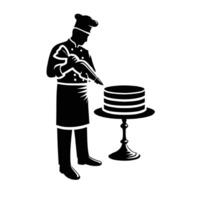 A black and white illustration of a chef with a cake vector