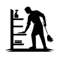 A silhouette of a man cleaning a shelf vector