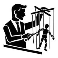 A man in a suit is holding a puppet vector