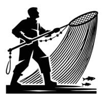 Fisherman with net vector