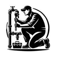 A man is fixing a pipe with a wrench vector
