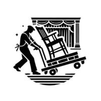 A man is pushing a chair on a cart vector