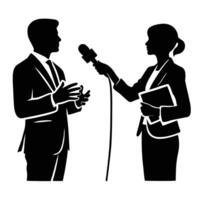 A man and woman are talking to each other with a microphone vector