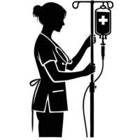 Silhouette of a nurse holding an iv drip vector