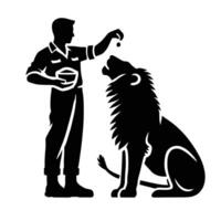 A man is feeding a lion with a coin vector