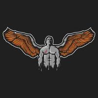 A winged man standing alone illustration logo design vector