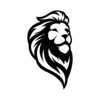 Lion head facing sideways smiling with slightly odd mane illustrator logo design vector