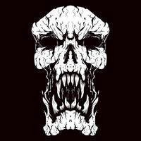 Cracked skull head with sharp fangs illustration logo design vector