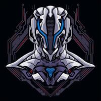 Half body robot with elongated blue eyes illustration logo design vector