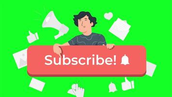 Subscribe Icon Animation Green Screen, Subscribed Button, Bell Notification, video