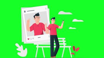 Man Selfie Animation Green Screen - Person Taking a Photo video