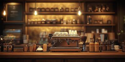 A coffee machine sits on a counter in a coffee shop photo