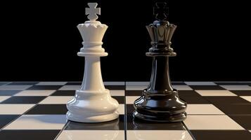 Two chess pieces on a black and white checkered floor photo