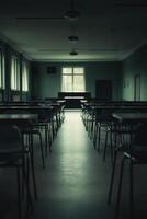 Empty classroom with chairs and tables photo