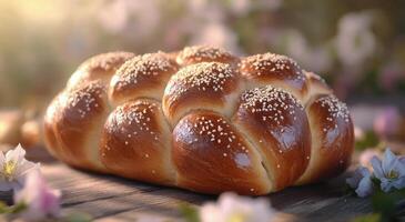 A loaf of bread with sesame seeds on top photo