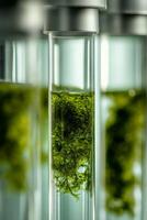 A close up of some green moss in a glass tube photo