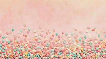A pink background with many colorful balloons photo