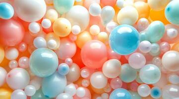 Many colorful balloons are arranged in a pattern photo
