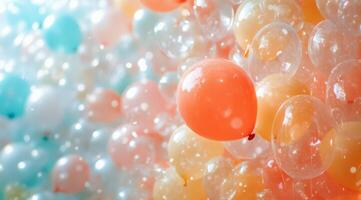 Many colorful balloons are floating in the air photo