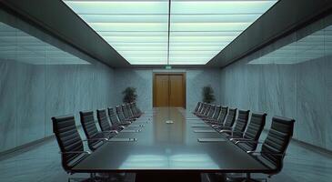 A long table with chairs in a conference room photo