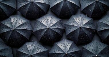 A group of black umbrellas with water drops on them photo