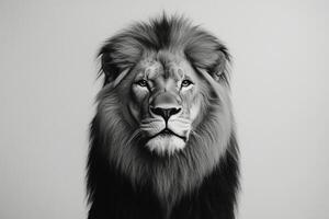 Black and white photo of a lion