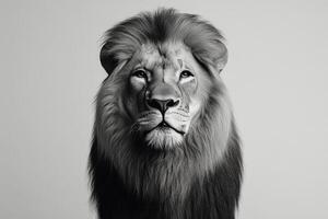 A black and white photo of a lion