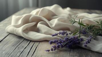 Lavender flowers on a wooden table photo