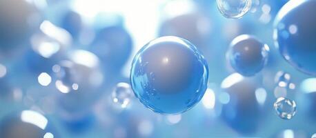 Blue bubbles floating in a blue background photo