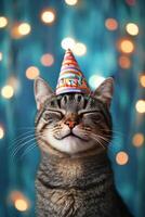 Happy birthday cat with party hat photo