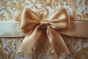 Golden bow on a gift box photo