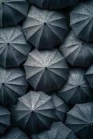 A large group of umbrellas with water drops on them photo
