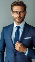 A man in a suit and glasses photo