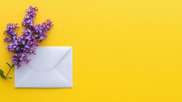 Lilac flowers on yellow background photo