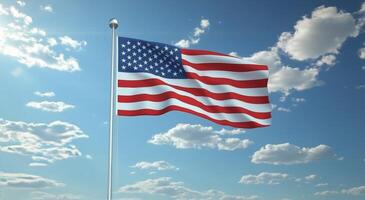 An american flag waving in the wind photo