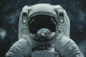 Astronaut in space with earth in background photo
