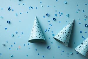 Three party hats on a blue background photo