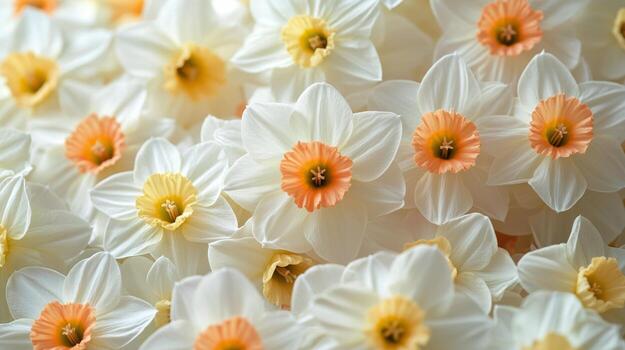White and orange daffodils are shown in this photo