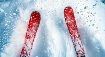 Two skis are in the snow photo