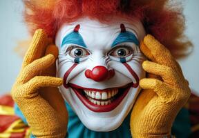 A clown with red hair and a smile photo